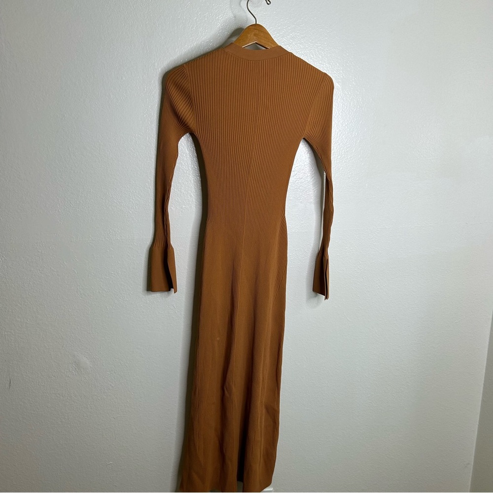 A.L.C. Tamara Button Front Maxi Dress Ribbed Long Sleeve in Cashew XS - Picture 9 of 12